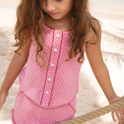 girls blush dot french terry button tank and short set