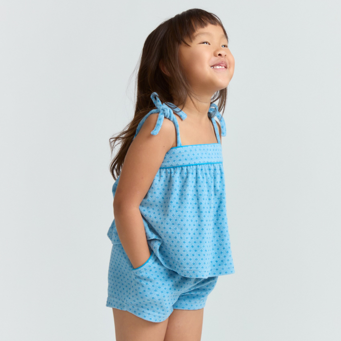 girls le marin dot french terry tie top and short set