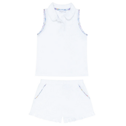 girls shell white french terry tennis tank top and short set