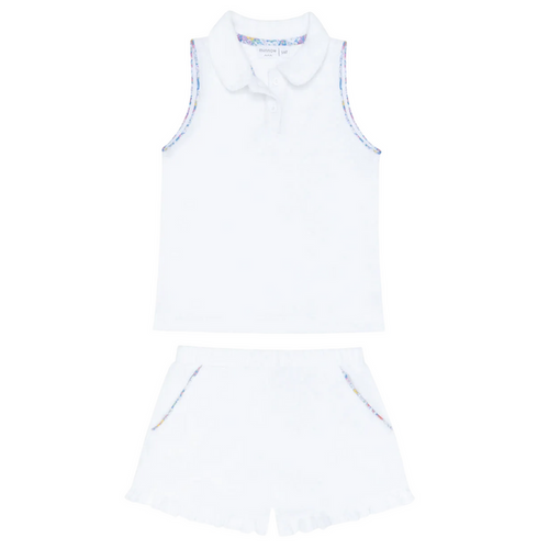 girls shell white french terry tennis tank top and short set