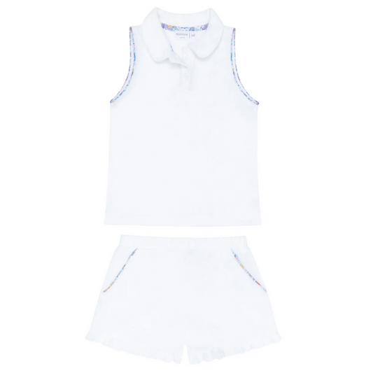 girls shell white french terry tennis tank top and short set