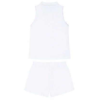 girls shell white french terry tennis tank top and short set