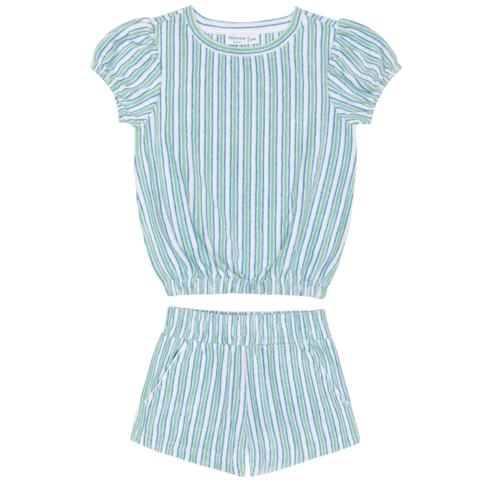 girls tamarin stripe french terry top and short set