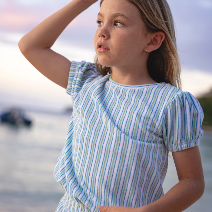 girls tamarin stripe french terry top and short set