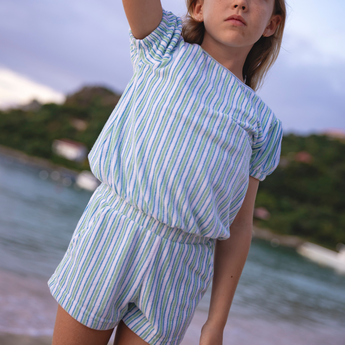 girls tamarin stripe french terry top and short set