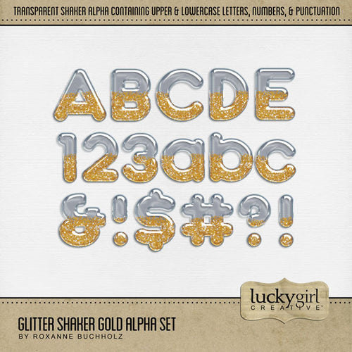 Design the cutest digital scrapbooking page titles with this transparent glitter-filled glass ornament alpha set by Lucky Girl Creative digital art. Perfect for Christmas, birthday parties, celebrations, and fun holiday pages! Remember: the glitter is easily colorized by adjusting the hue. This alpha set consists of a full set of uppercase letters A-Z, lowercase letters a-z, numbers 0-9, and most punctuation marks. This digital scrapbooking alpha set is available as individual embellishments only.