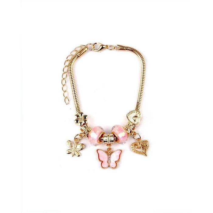 Gold & Silver Butterfly Charm Bracelet – Crystal Bead Snake Chain Jewelry (YBT-5681)
