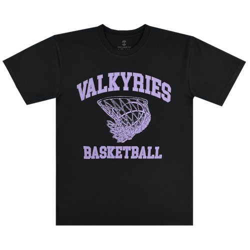 The GSV Golden State Valkyries Rec League Tee is a black heavy tee with “VALKYRIES” in bold lavender letters above a lavender basketball hoop graphic and “BASKETBALL” below—honoring the team in stylish comfort.