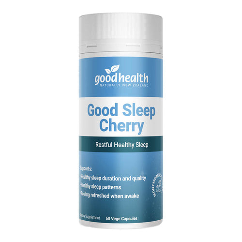 Good Health Good Sleep Cherry supplement container on a white background