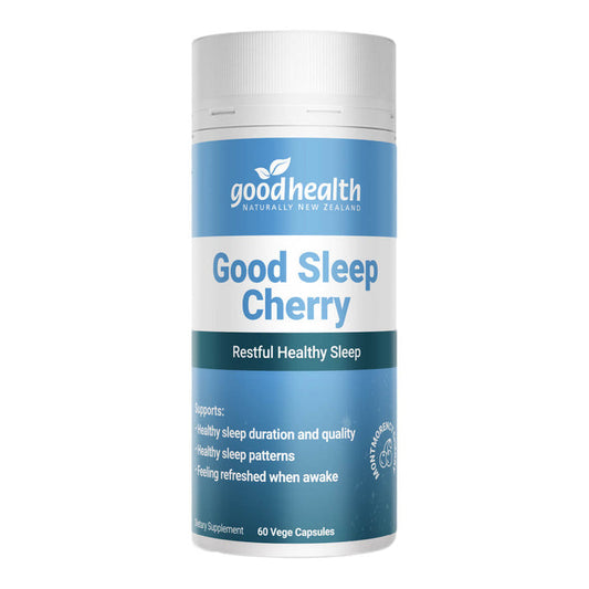 Good Health Good Sleep Cherry supplement container on a white background