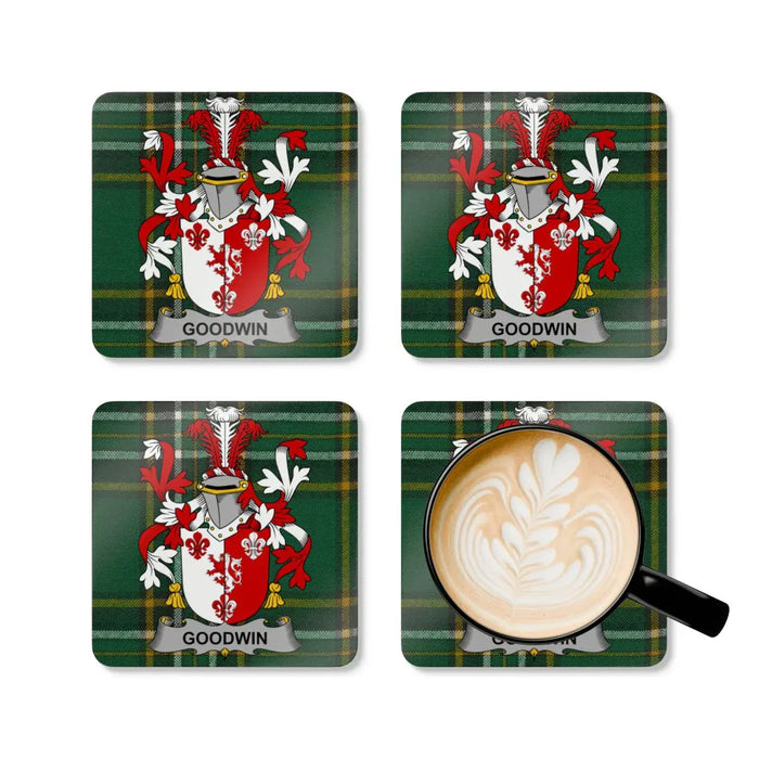 Family Crest Plaid Pattern Drink Coasters
