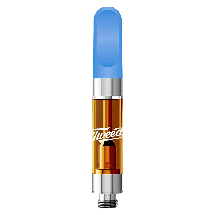 Center-aligned close-up of a Gorilla Berry Grape Liquid Diamonds Vape Cartridge showing its amber oil chamber, silver metal fittings, and blue mouthpiece.