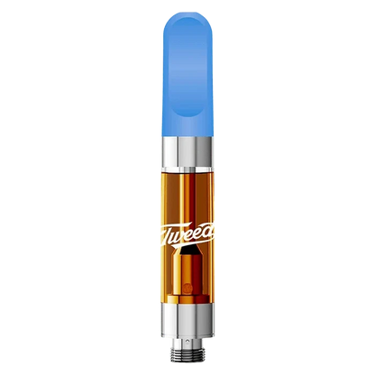 Center-aligned close-up of a Gorilla Berry Grape Liquid Diamonds Vape Cartridge showing its amber oil chamber, silver metal fittings, and blue mouthpiece.
