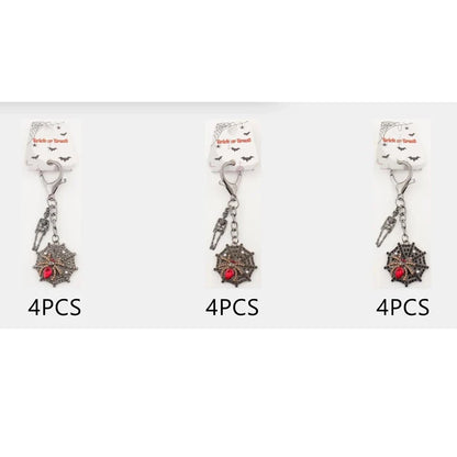 Gothic Spider Web & Skeleton Keychain Charm – Halloween Rhinestone Bag Accessory (10.5cm) (QE3057)
