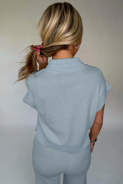 Gray Half Zip Polo Tee Casual Pant Set 🇺🇸