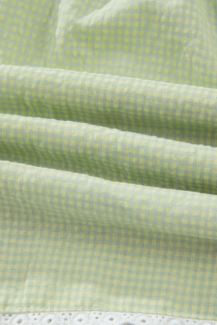 Green Gingham Plaid Button Detail Lace Trim Boxer Shorts 🇺🇸