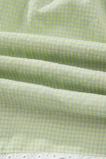 Green Gingham Plaid Button Detail Lace Trim Boxer Shorts 🇺🇸