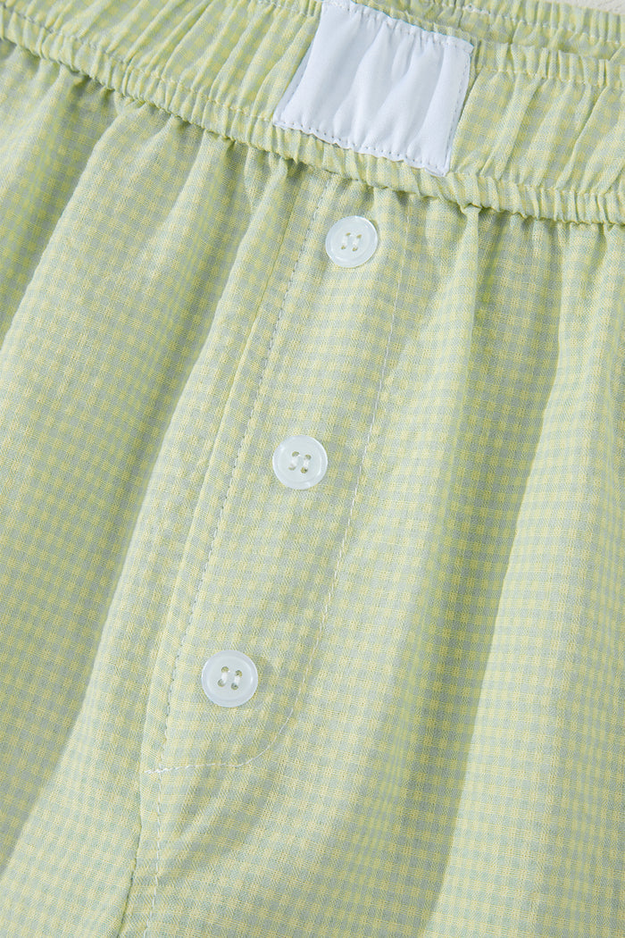 Green Gingham Plaid Button Detail Lace Trim Boxer Shorts 🇺🇸