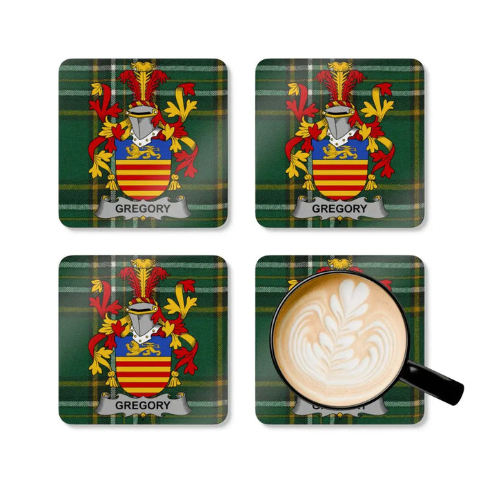 Gregory Family Coat of Arms Tartan Coasters
