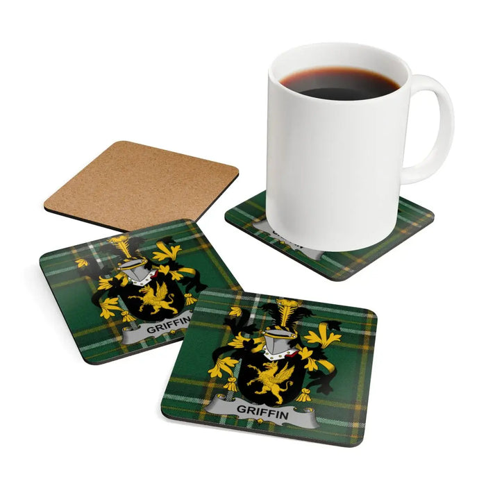 Griffin family crest coaster, single square view