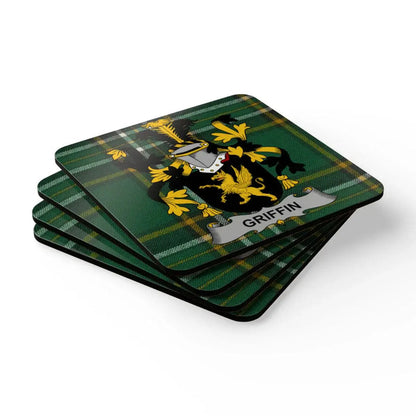 Griffin tartan coaster set with glossy printed tops