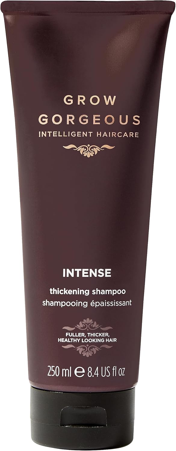 Grow Gorgeous Intense Thickening Shampoo in 250ml bottle, part of the Grow Gorgeous shampoo and conditioner collection.