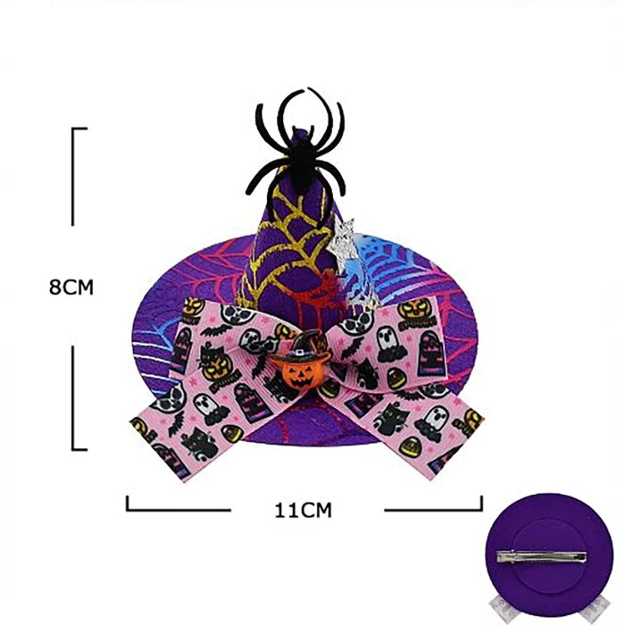 Halloween Mini Witch Hat Hair Clips – Cute Spider & Bow Halloween Hair Accessories for Kids & Adults (HWH-1124)