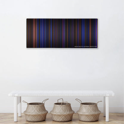 Hamilton color palette canvas above a white bench with three woven baskets