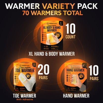 Hand, Toe & Body Warmers Variety Pack – 70 Count Air Activated Heat Packs