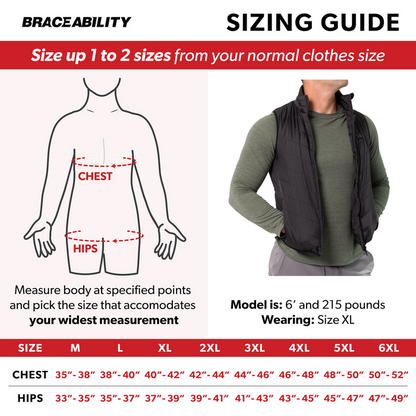 The sizing chart for our heated vest is size M through 6XL
