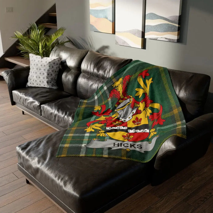 Custom Hicks Family Crest Plaid Blanket for Home Decor