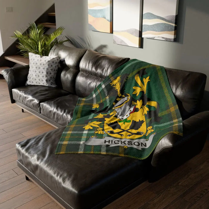 Hickson Green Plaid Family Crest Throw Blanket