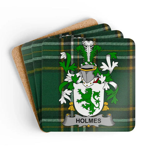 Green Plaid Holmes Family Crest Coaster Set