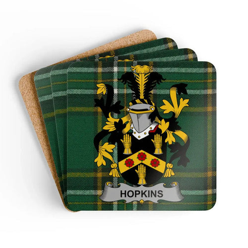 Hopkins Family Crest Green Plaid Coaster Set