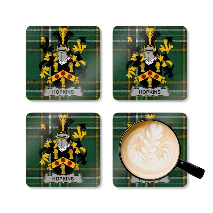 Hopkins Coat Of Arms Plaid Design Coasters