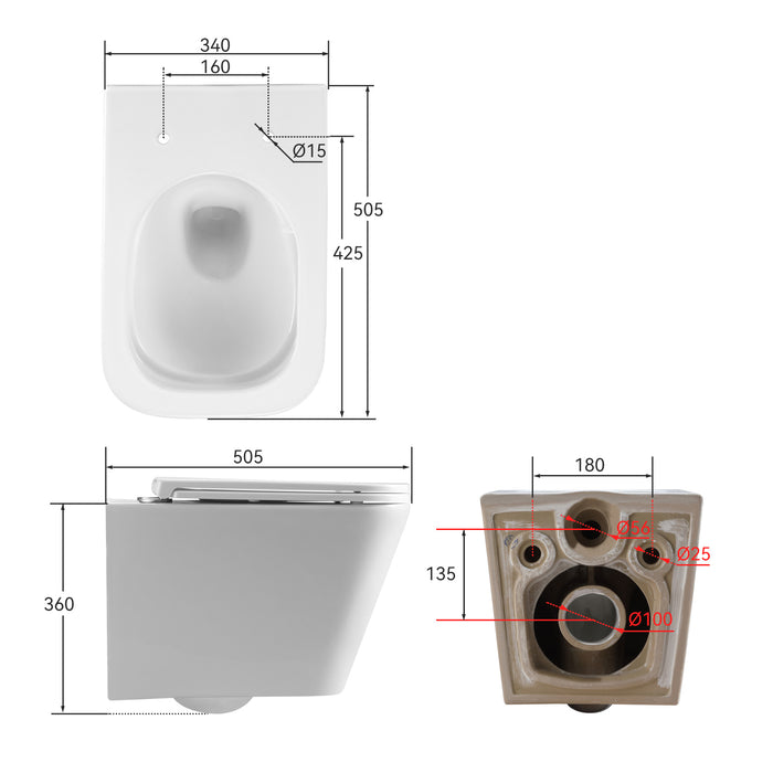 HOROW UG07S Spülrandloses Wand-WC