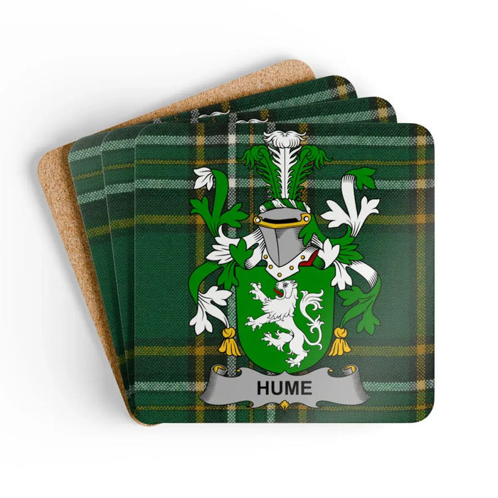 Green Plaid Hume Family Crest Coaster Set