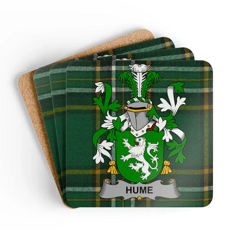 Green Plaid Hume Family Crest Coaster Set