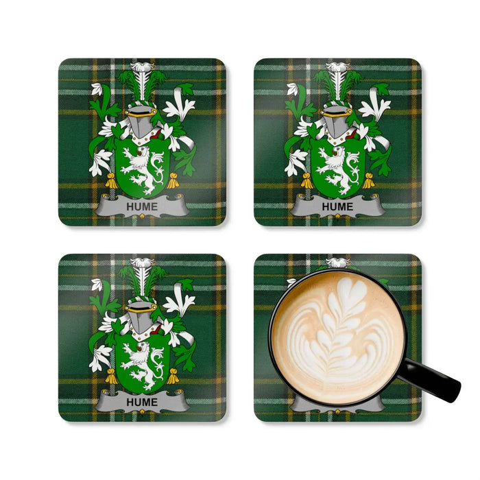 Custom Hume Family Crest Green Plaid Coasters