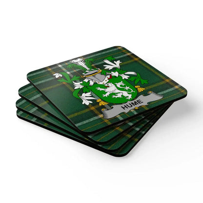 Hume Family Crest Tartan Design Coaster Set