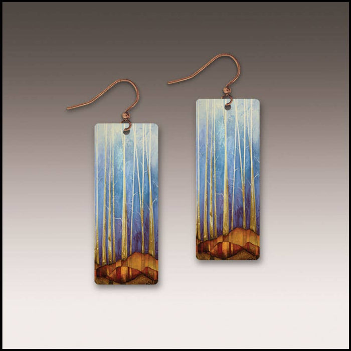 Illustrated Light & DC Designs - Cool Forest Rectangle Handmade Earrings