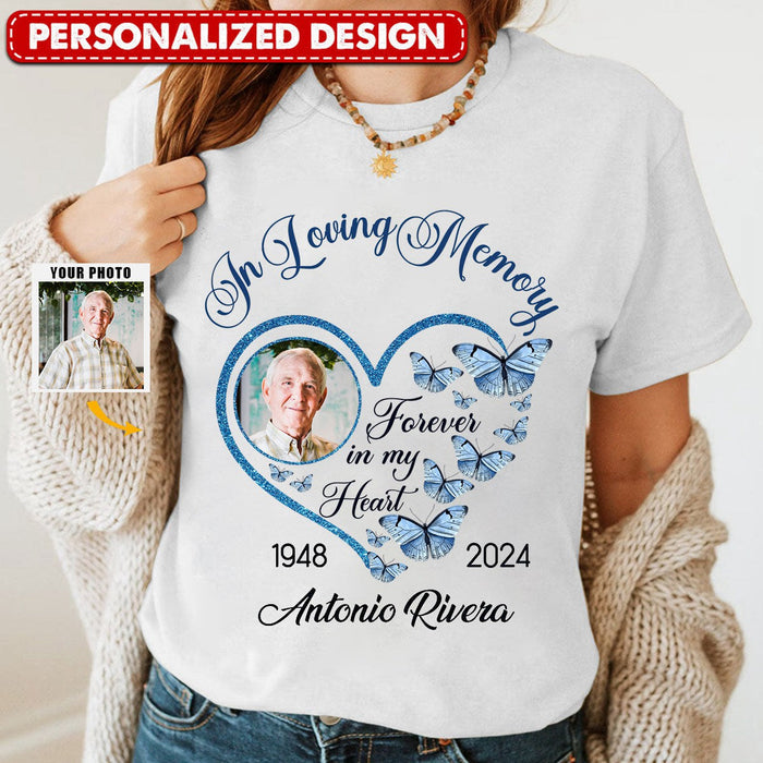 In Loving Memory Sparkling Heart Memorial Butterflies Personalized T-shirt
