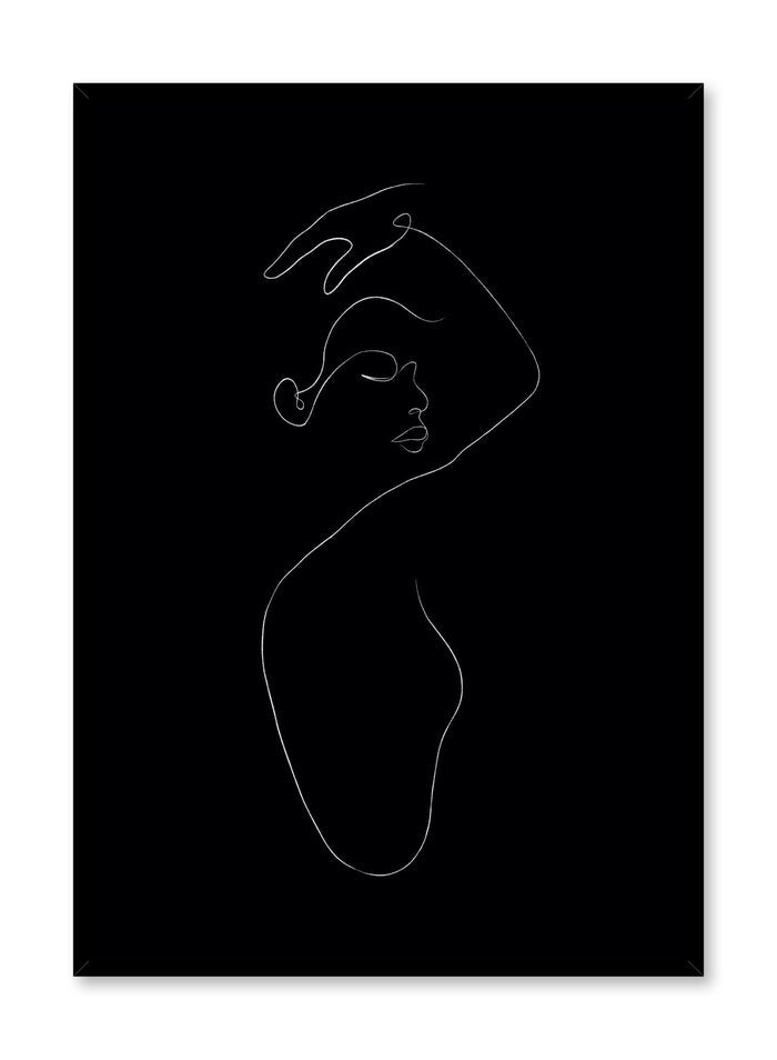 Modern minimalist poster by Opposite Wall with abstract illustration of woman line art In The Feels in black