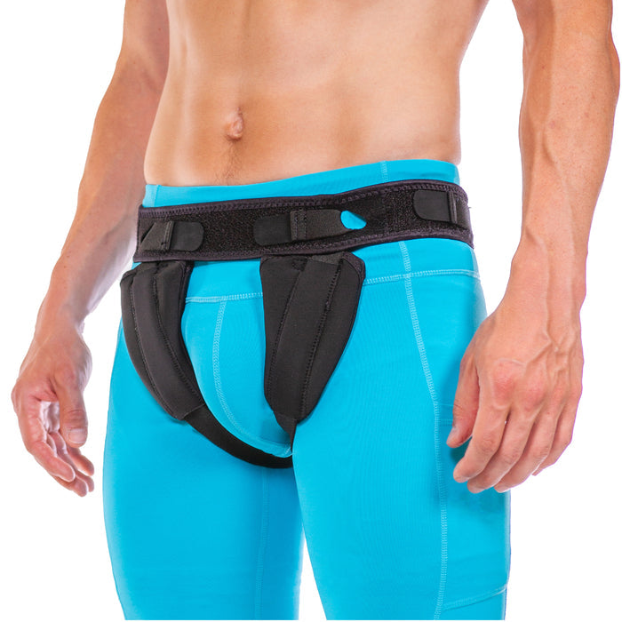 Men and women inguinal hernia truss belt for single or bilateral scrotal sports hernia treatment