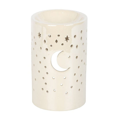 Iridescent White Moon Pillar Oil Burner and Wax Warmer 🇬🇧