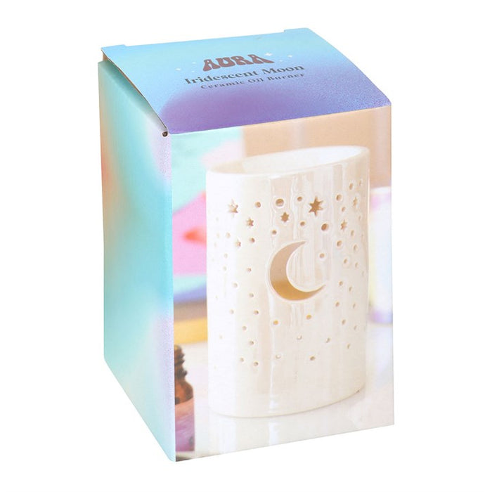 Iridescent White Moon Pillar Oil Burner and Wax Warmer 🇬🇧