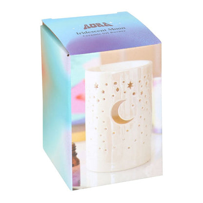 Iridescent White Moon Pillar Oil Burner and Wax Warmer 🇬🇧