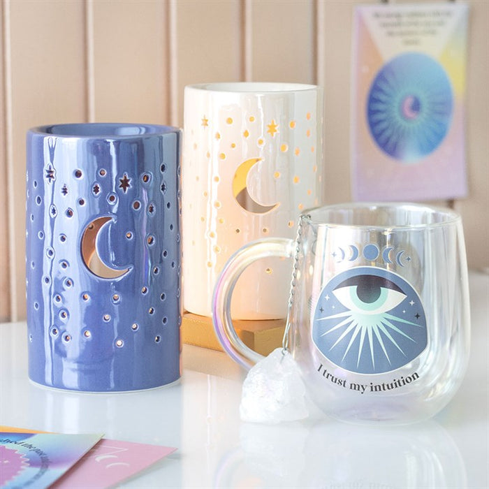 Iridescent White Moon Pillar Oil Burner and Wax Warmer 🇬🇧