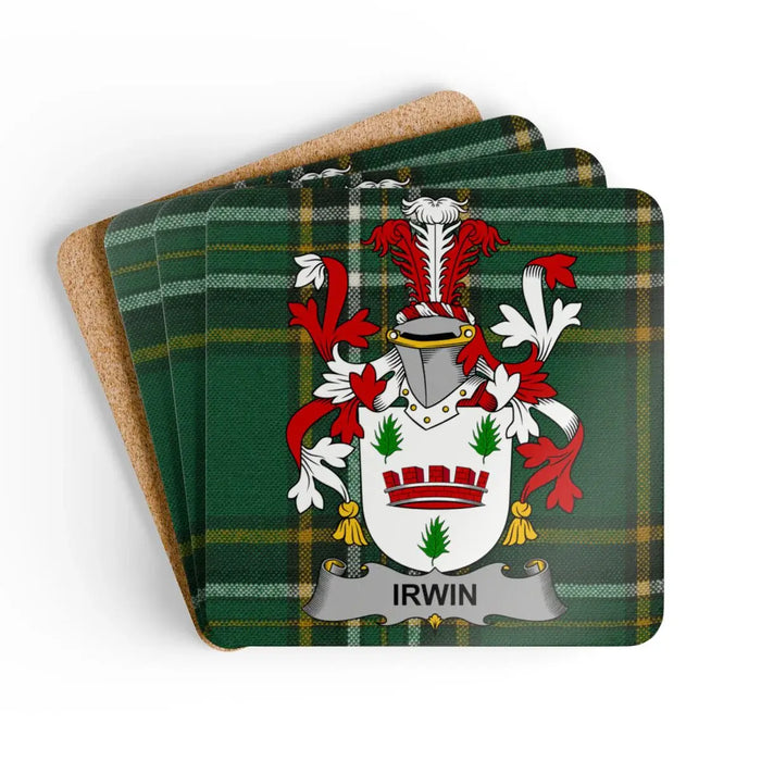 Irwin Coat of Arms Tartan Plaid Pattern Coasters