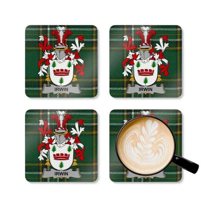 Irwin Family Crest Plaid Pattern Square Coaster